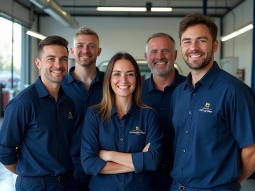 L'équipe d'Éclat Auto Detailing à Paris souriant au garage